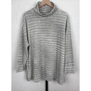 J Jill Fit Women's Fleece Cowl Neck Size 2X Plus Gray Long Sleeve Cozy Soft